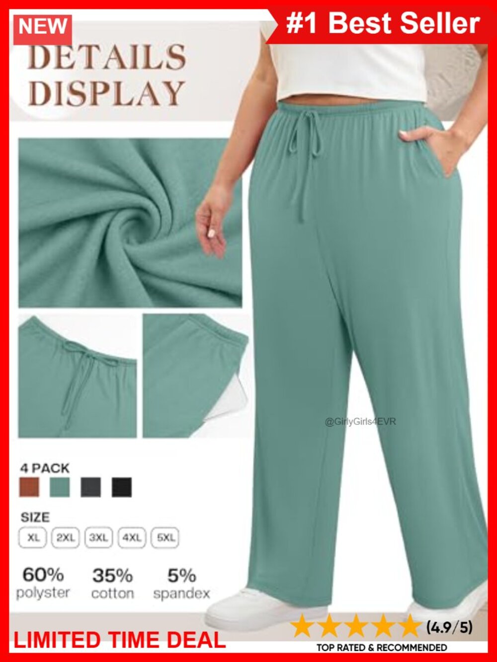 Plus Size Wide Leg Lounge Yoga Pants Drawstring Pockets Stretch - Picture 4 of 6
